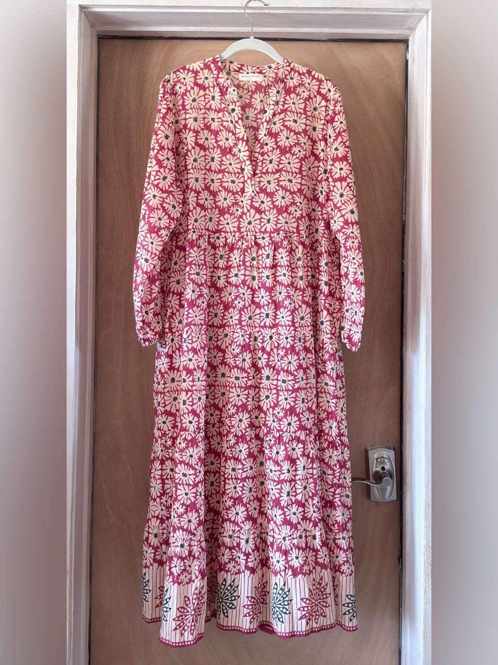 Maison Hotel Elodie las Dalia Floral Maxi Dress Women’s M Boho Tiered Pink Cream